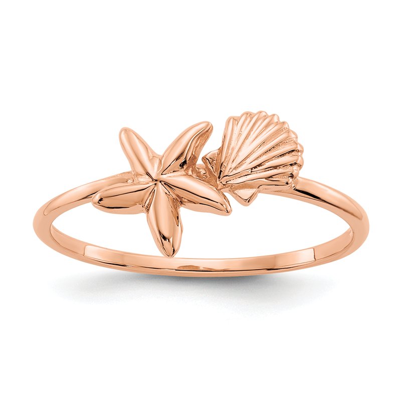 14k Rose Gold Polished Shell &amp; Starfish Ring