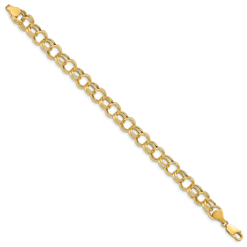 14k 8.5mm Hollow Double Link 7 inch Charm Bracelet