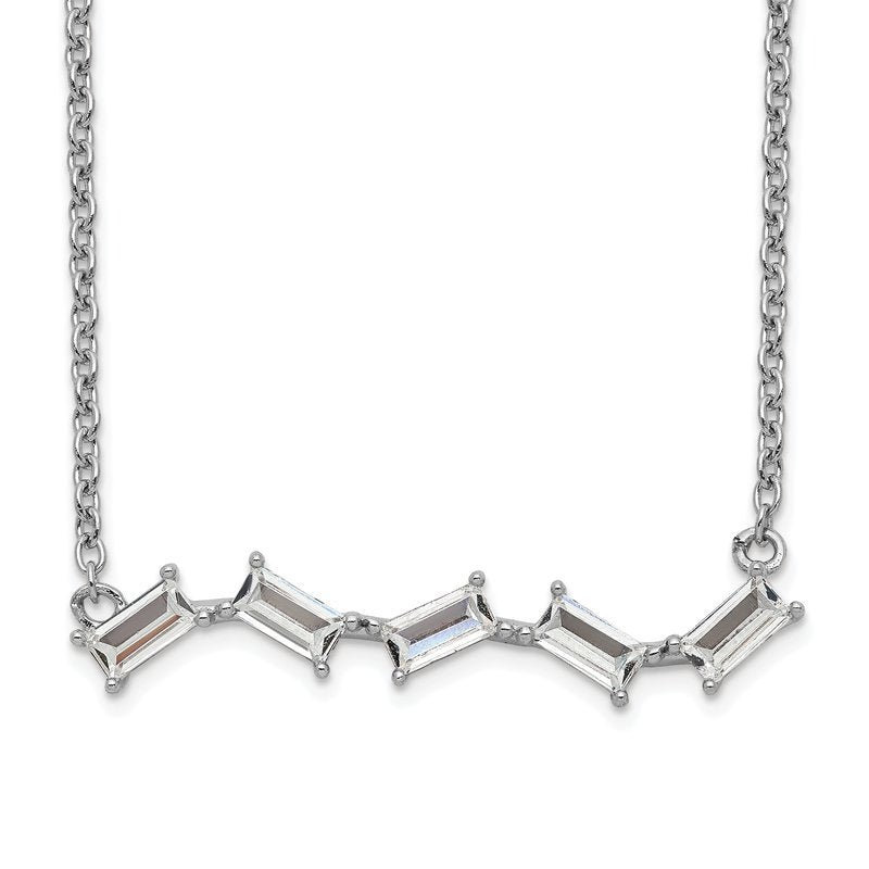 Sterling Silver Rhodium-plated Emerald-cut CZ Bar 18 Inch Necklace