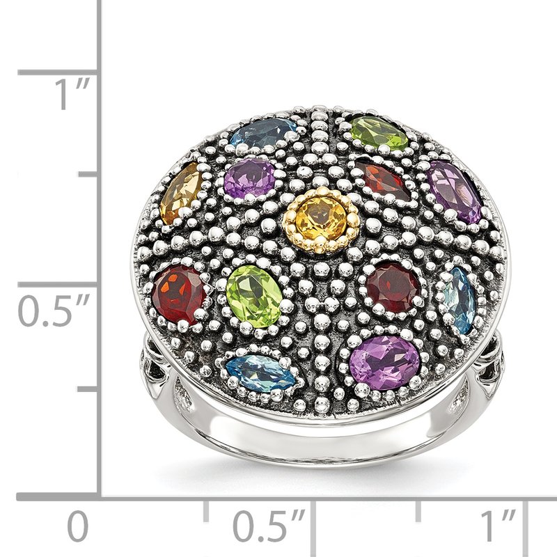Sterling Silver with 14K Accent Antiqued .43Amethyst/.19Citrine/.32Blue Topaz/.32Peridot/.35Garnet Ring