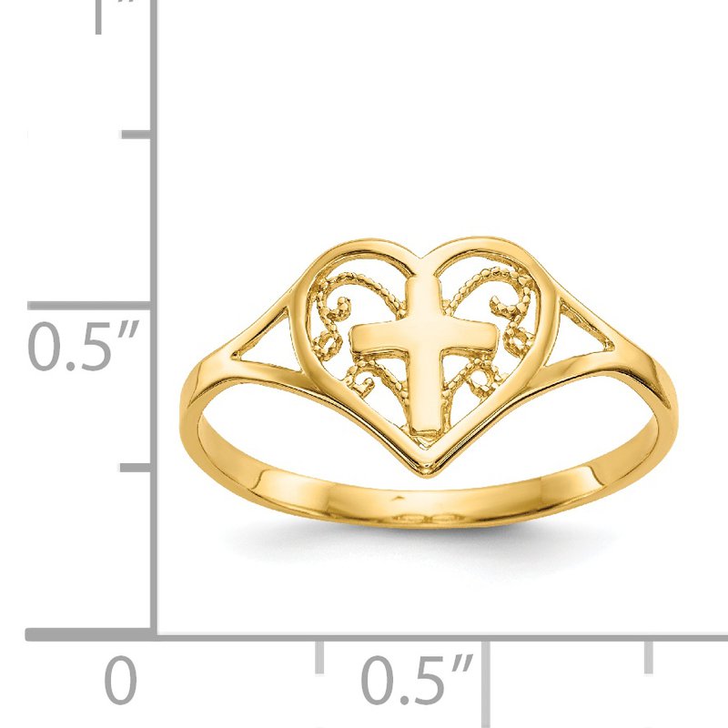 14k Polished Heart w/ Cross Ring