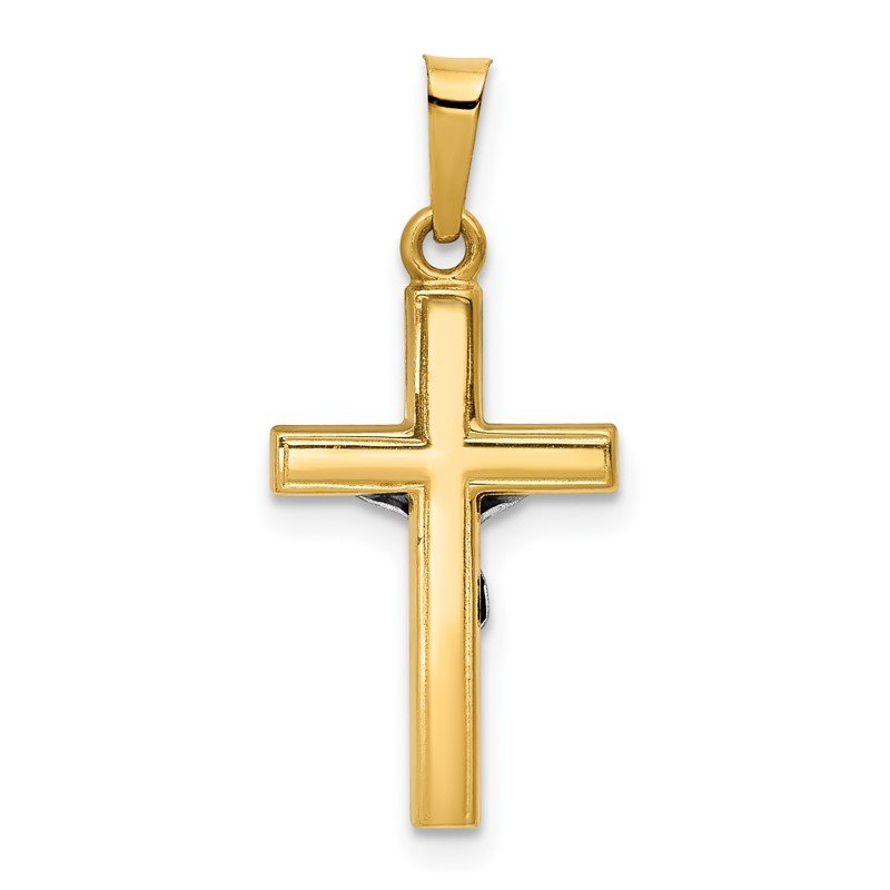 14K and White Rhodium Polished Inri Crucifix Pendant
