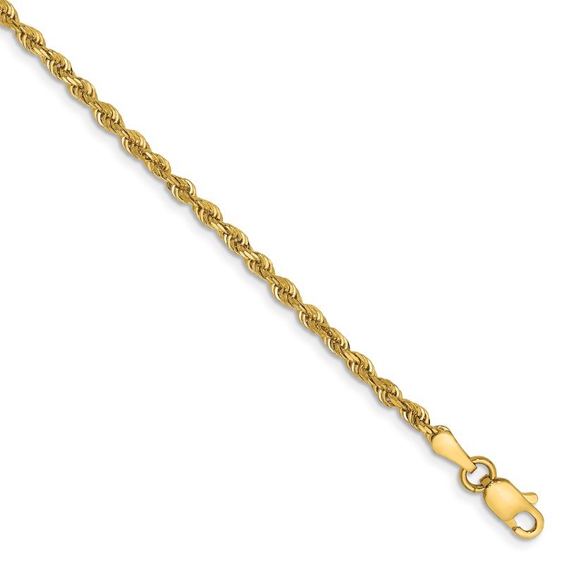 14K 10 Inch 2.25mm Diamond-cut Quadruple Rope Lobster Clasp Anklet