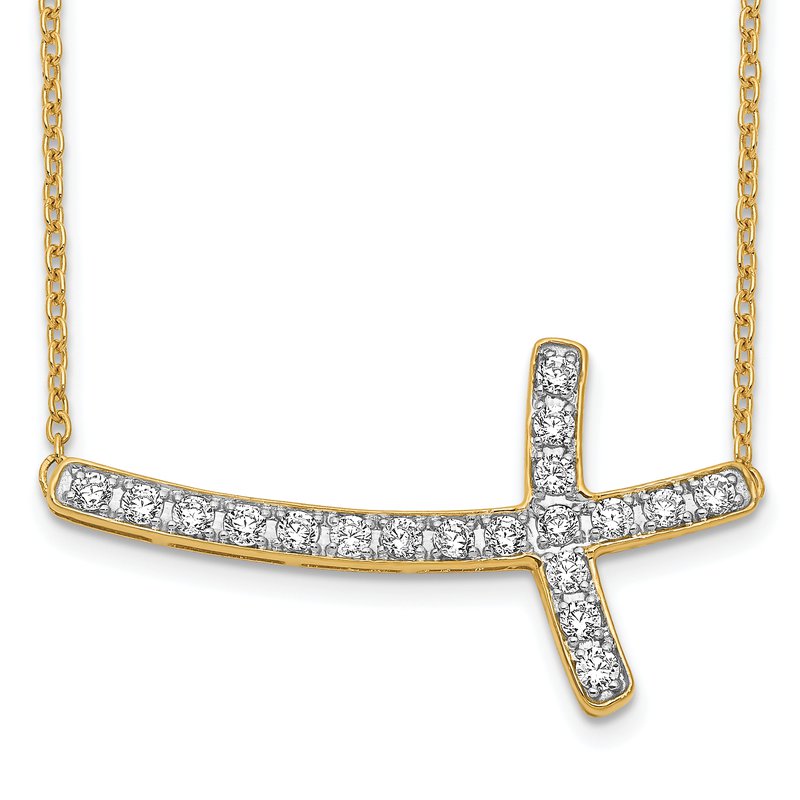 14k White Gold 1/10 carat Diamond Sideways Cross 18 inch Necklace