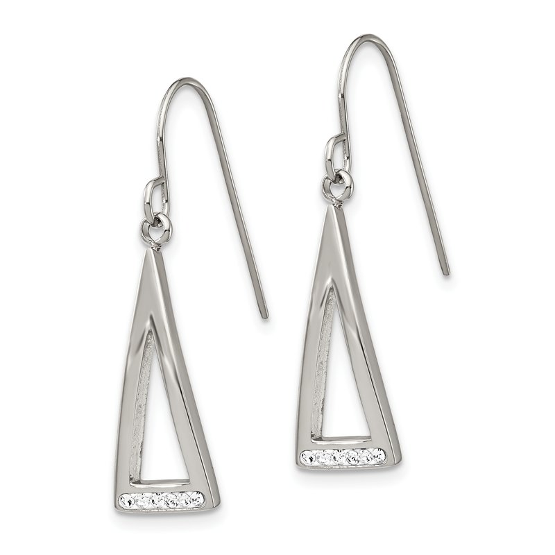 Stainless Steel Polished with Preciosa Crystal Dangle Shepherd Hook Earrings