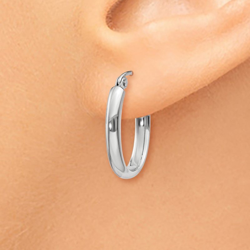 14k White Gold Polished 2.75mm Oval Tube Hoop Earrings