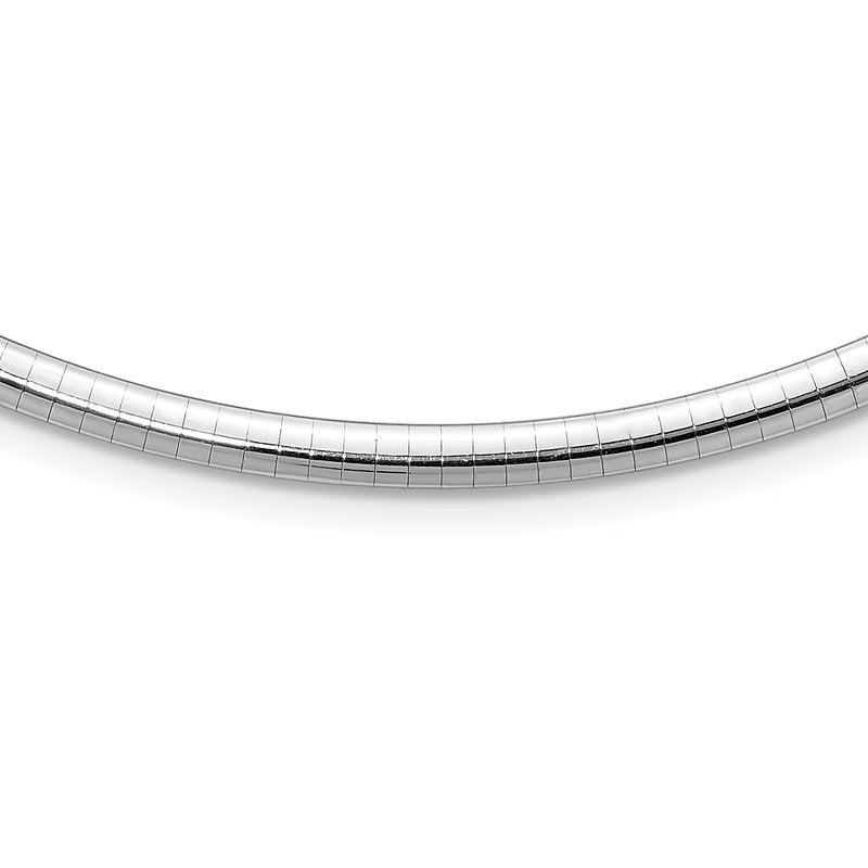 14k White Gold Polished 4mm Standard Weight 16 inch Domed Omega Necklace