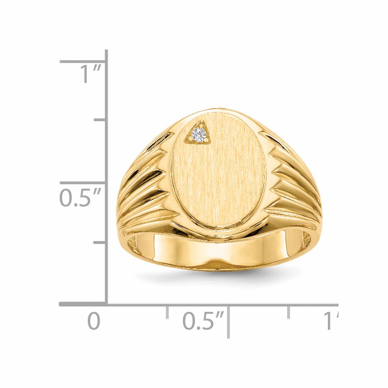 14k 10.0x13.5mm Open Back AA Diamond Mens Signet Ring