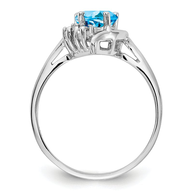 14k White Gold 6mm Heart Blue Topaz A Diamond ring