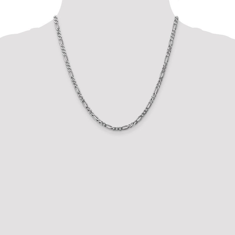 14K White Gold 26 inch 4mm Flat Figaro with Lobster Clasp Chain