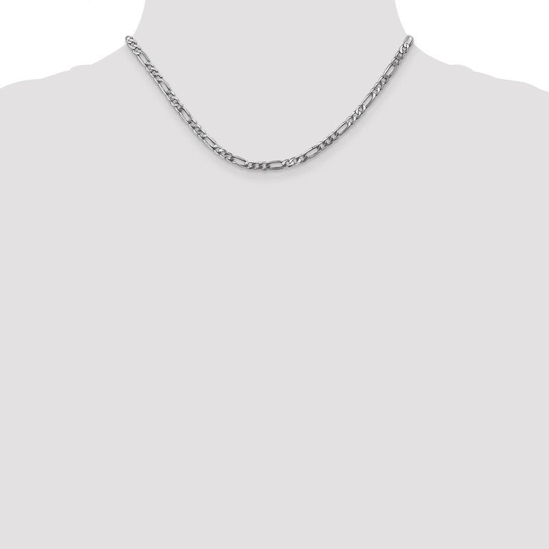 14K White Gold 26 inch 4mm Flat Figaro with Lobster Clasp Chain