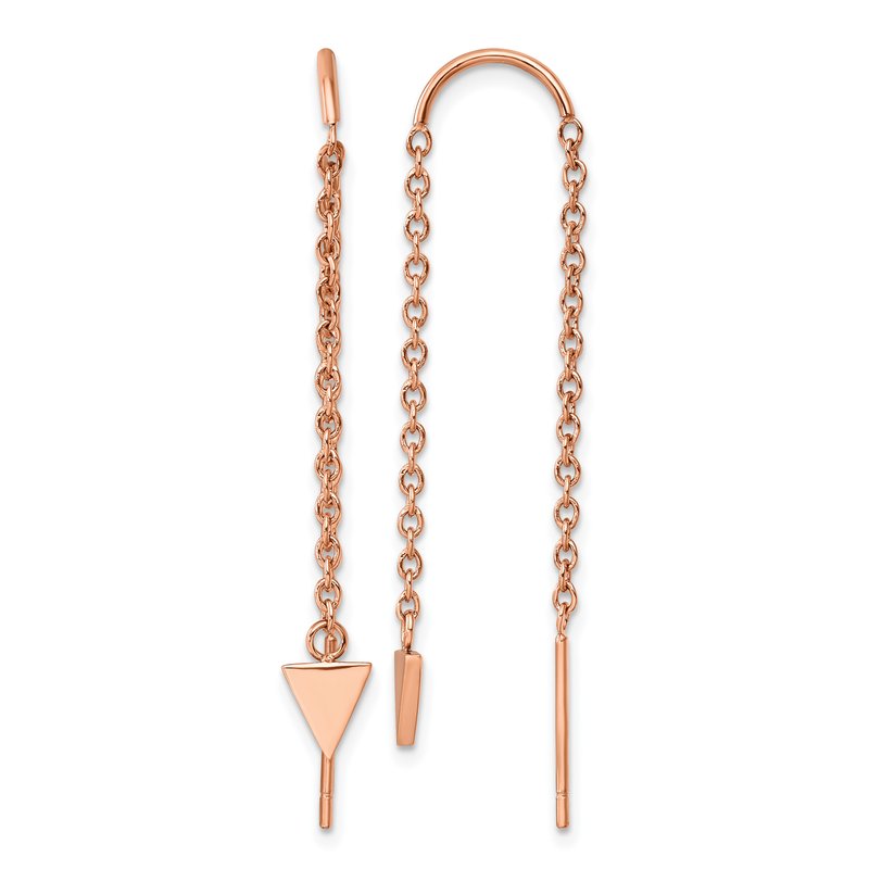 Stainless Steel Polished Rose IP-plated Triangle Threader Dangle Earrings