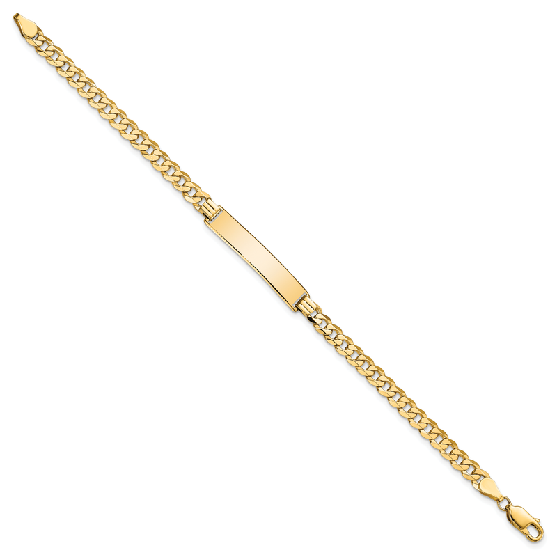 14k Polished Solid Chain/Solid Plate Flat Curb Link 32.5x6.5mm Plate 7 inch ID Bracelet