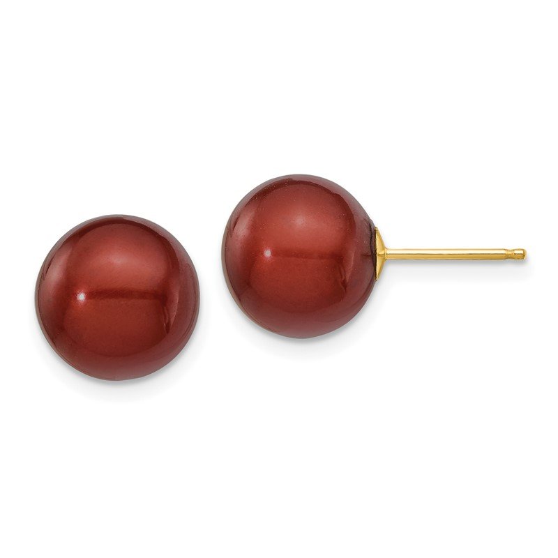 14k 10-11mm Brown Round Freshwater Cultured Pearl Stud Post Earrings