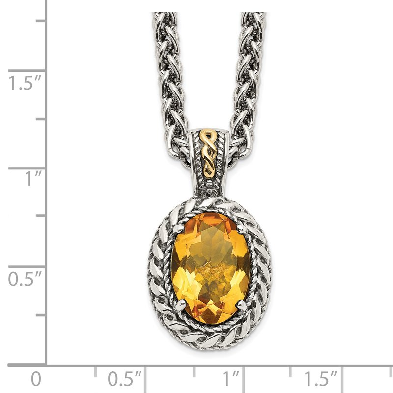 Sterling Silver with 14K Accent 18 Inch Antiqued Oval Citrine Necklace