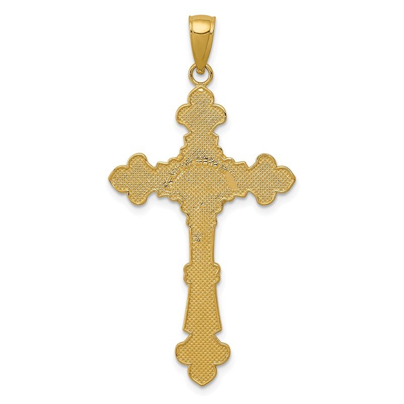 14K Polished Textured INRI Crucifix Fleur de Lis Pendant