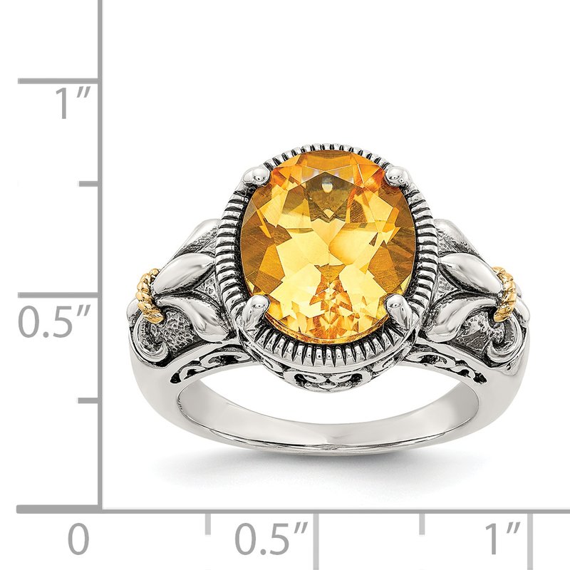 Sterling Silver with 14K Accent Antiqued Oval Citrine Ring