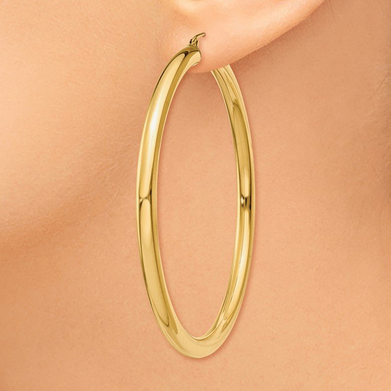 14K 4x60mm Polished Lightweight Tube Hoop Earrings