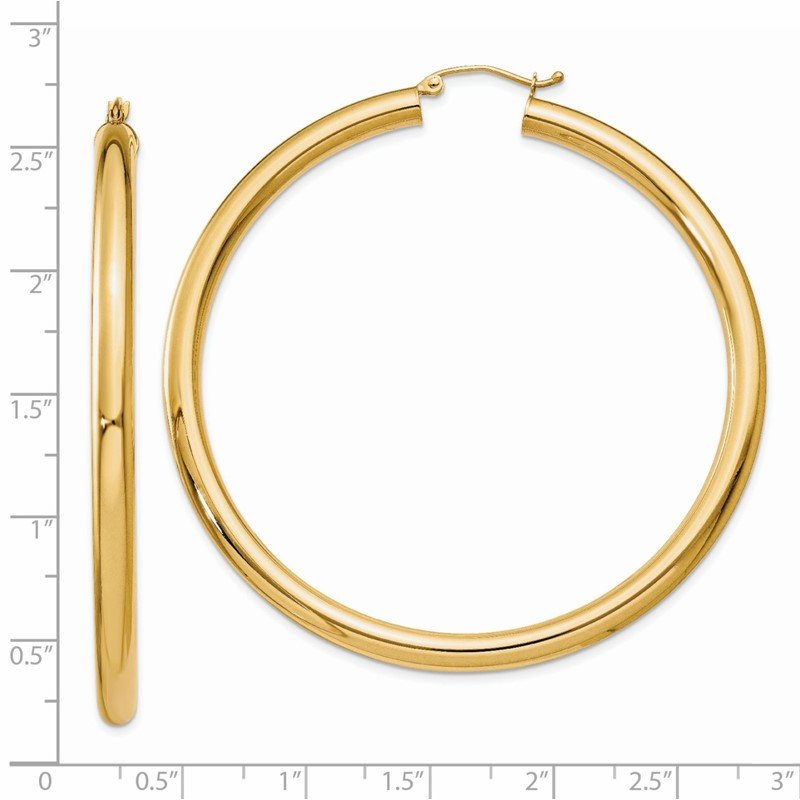 14K 4x60mm Polished Lightweight Tube Hoop Earrings