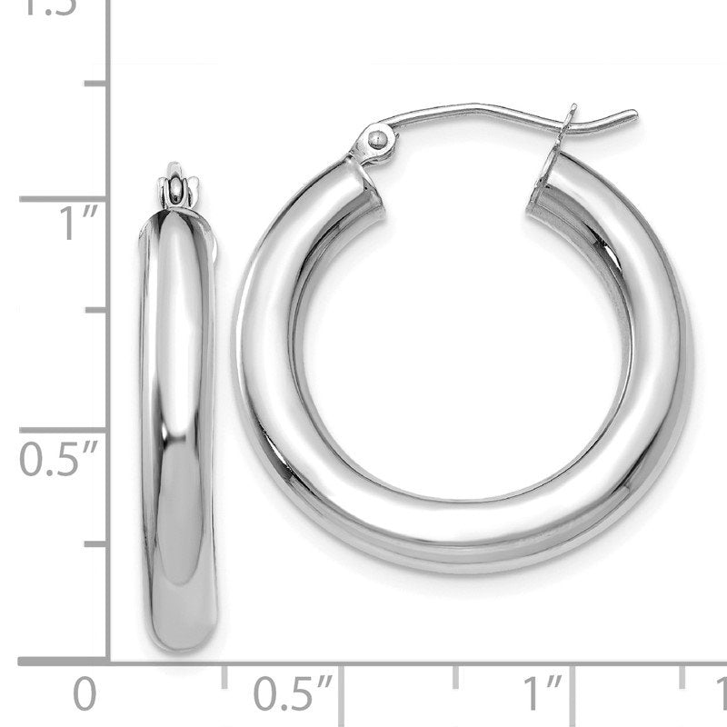 14K White Gold 4x25mm Polished Lightweight Tube Hoop Earrings