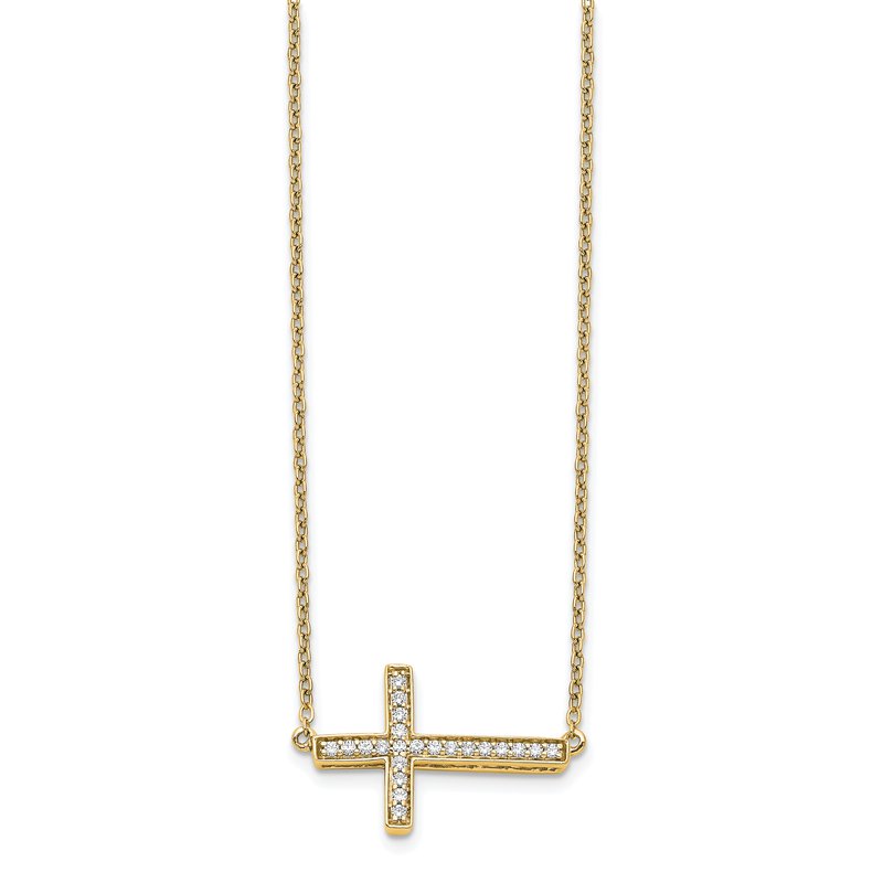 14k White Gold 1/6 carat Diamond Sideways Cross 18 inch Necklace