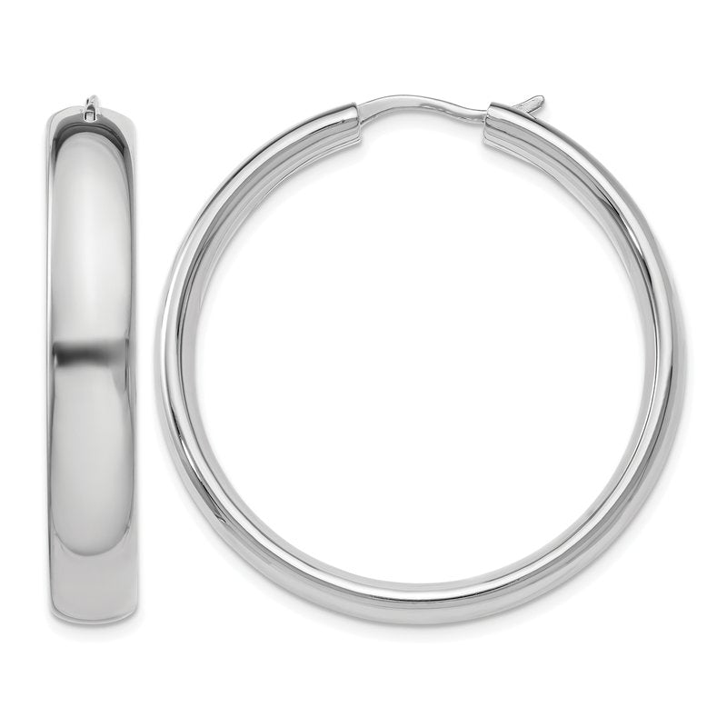 Sterling Silver Rhodium-plated 6mm Half Round Tube Earrings