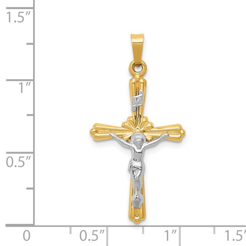 14K Two-tone Polished Inri Crucifix Pendant