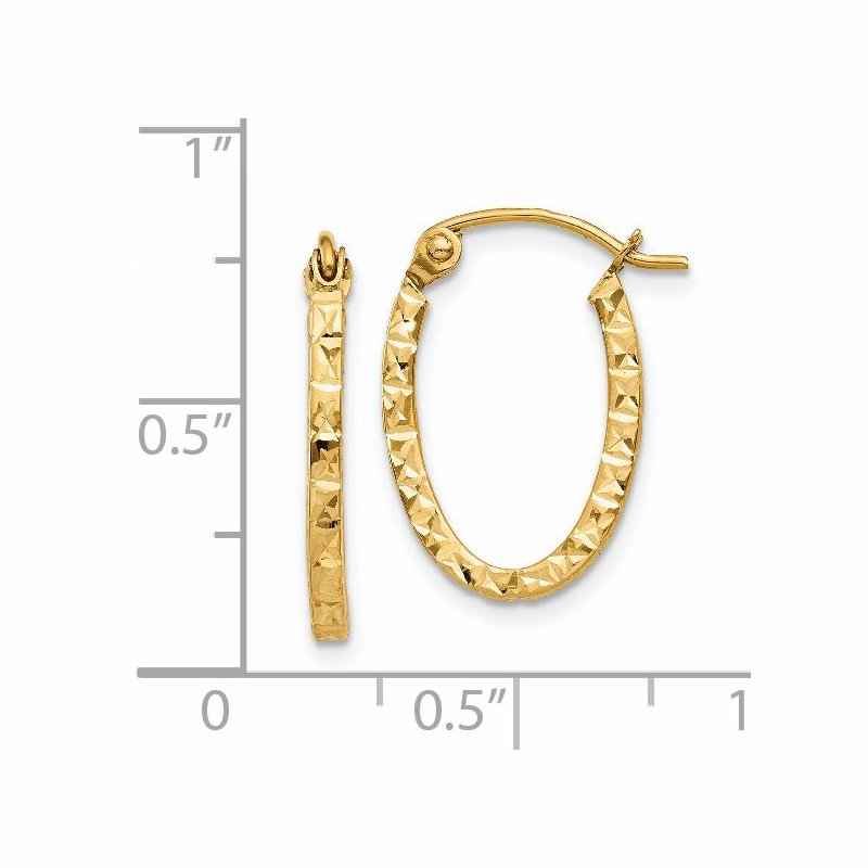14K Diamond Cut Oval Hollow Hoop Earrings