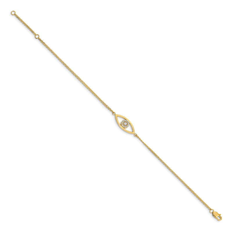 14k Complete AAA Diamond Evil Eye 2-Strand 7 inch Bracelet with 1 inch Extender