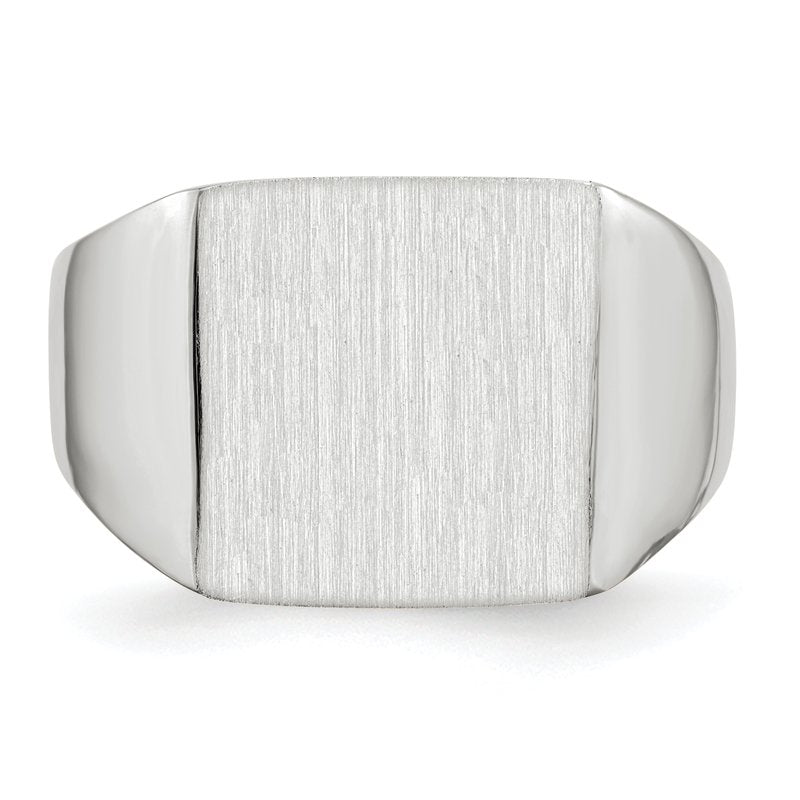 14k White Gold 13.0x13.5mm Open Back Satin Mens Signet Ring