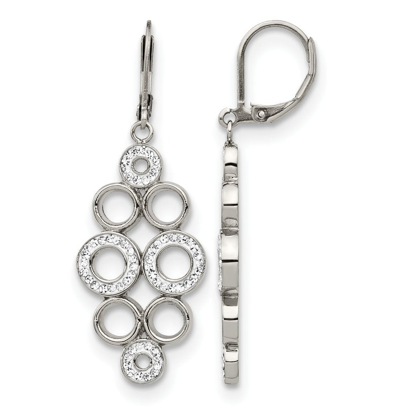 Stainless Steel Polished with Preciosa Crystal Circles Dangle Leverback Earrings
