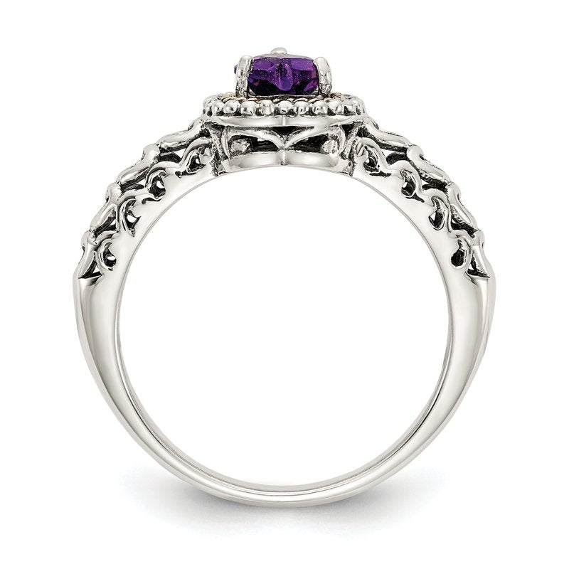 Sterling Silver with 14K Accent Antiqued Amethyst Heart Ring