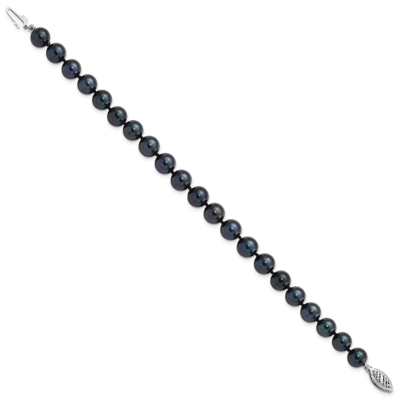 14k White Gold 7-8mm Black Round Akoya Saltwater Cultured Pearl 16 inch Necklace