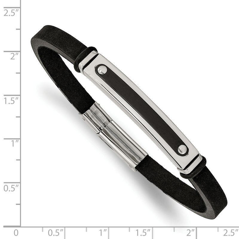 Stainless Steel Polished Black IP-plated Black Rubber 8.25 inch Bracelet