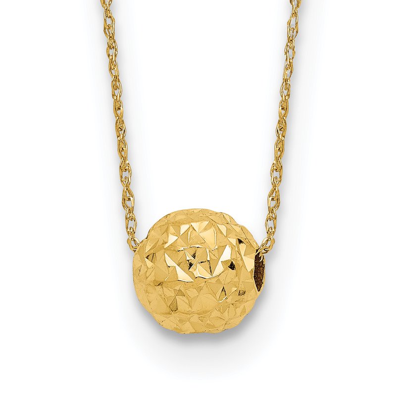 14k Polished Textured 6mm Bead 18 inch Necklace
