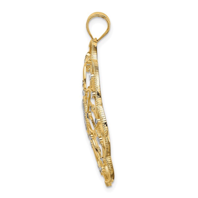 14k and White Rhodium Diamond-cut Spiral Circle Pendant