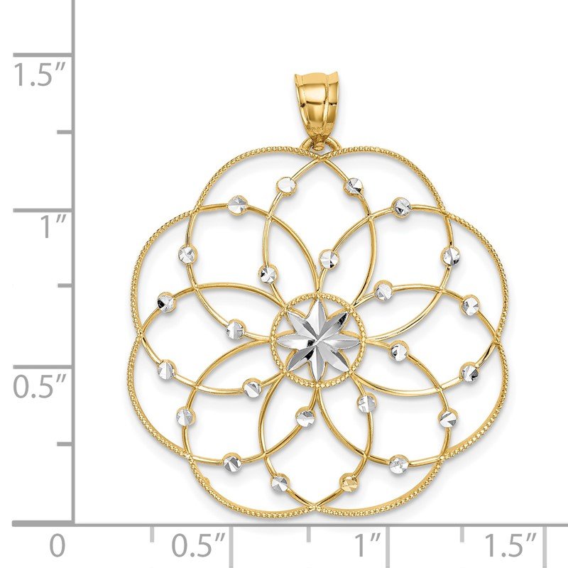 14k and White Rhodium Diamond-cut Spiral Circle Pendant