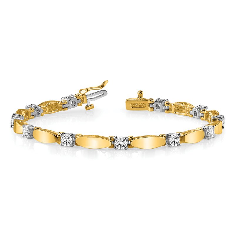14k Two-tone Complete 1.87 carat Round VS Diamond Curved Bar Link 7 inch Tennis Bracelet