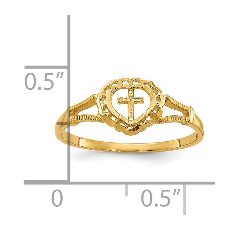 14K Diamond-Cut Childs Heart & Cross Ring