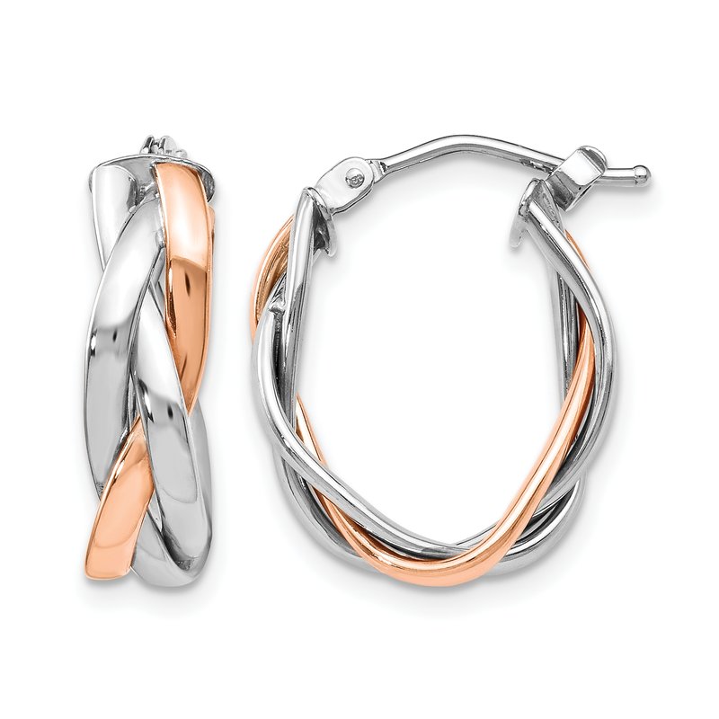 10K with White Rhodium and Rose Gold Plating Braided Hoop Earrings