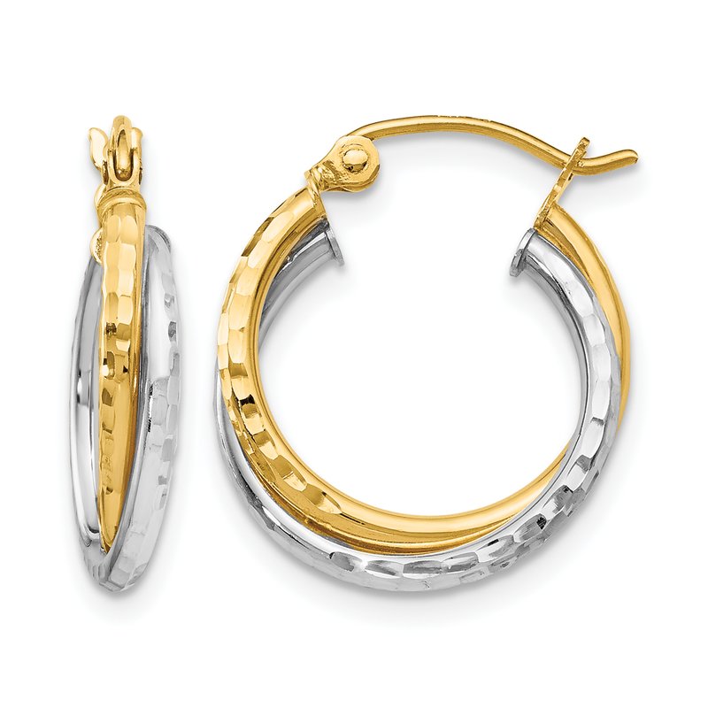 14K Two-tone D/C Hinged Hoop Earrings