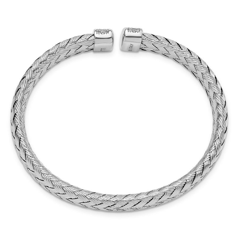 Sterling Silver RH-plated CZ Woven Flexible Cuff