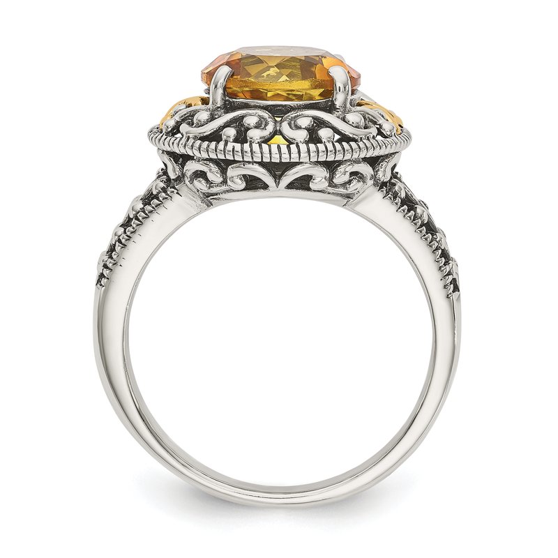 Sterling Silver with 14K Accent Antiqued Round Citrine Ring