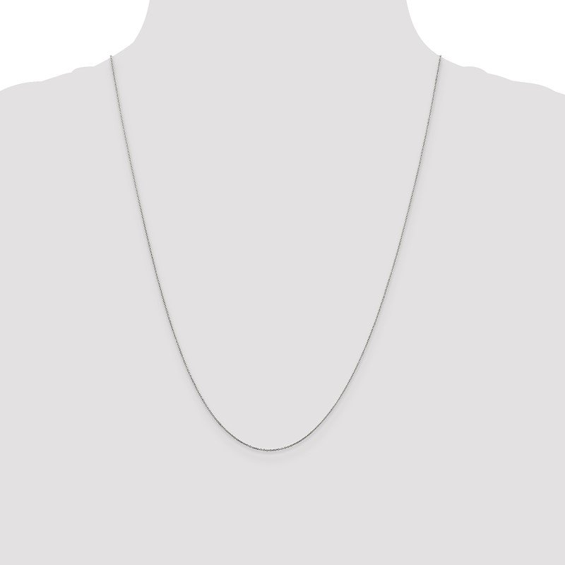 14K White Gold 14 inch .6mm Diamond-cut Round Open Link Cable with Spring Ring Clasp Chain