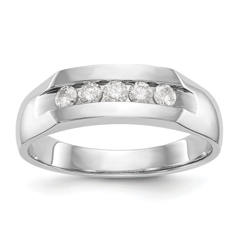 14K White Gold Men's 1/3 carat Lab Grown Diamond VS+ F+ Complete Channel Five Stone Band