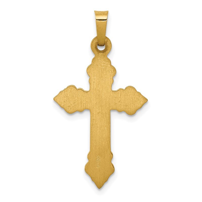 14k Brushed and Polished Fleur de Lis Cross Pendant