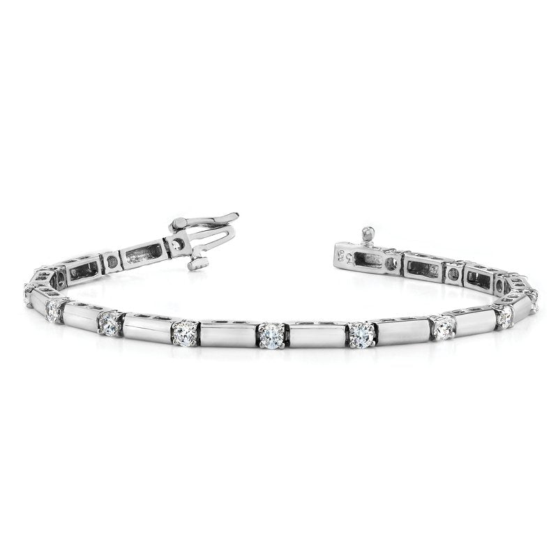 14k White Gold Complete 2.8 carat Round A Diamond Bar Link 7 inch Tennis Bracelet