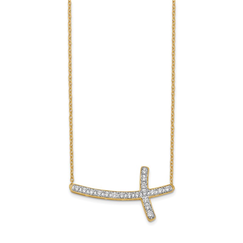 14k White Gold 1/10 carat Diamond Sideways Cross 18 inch Necklace