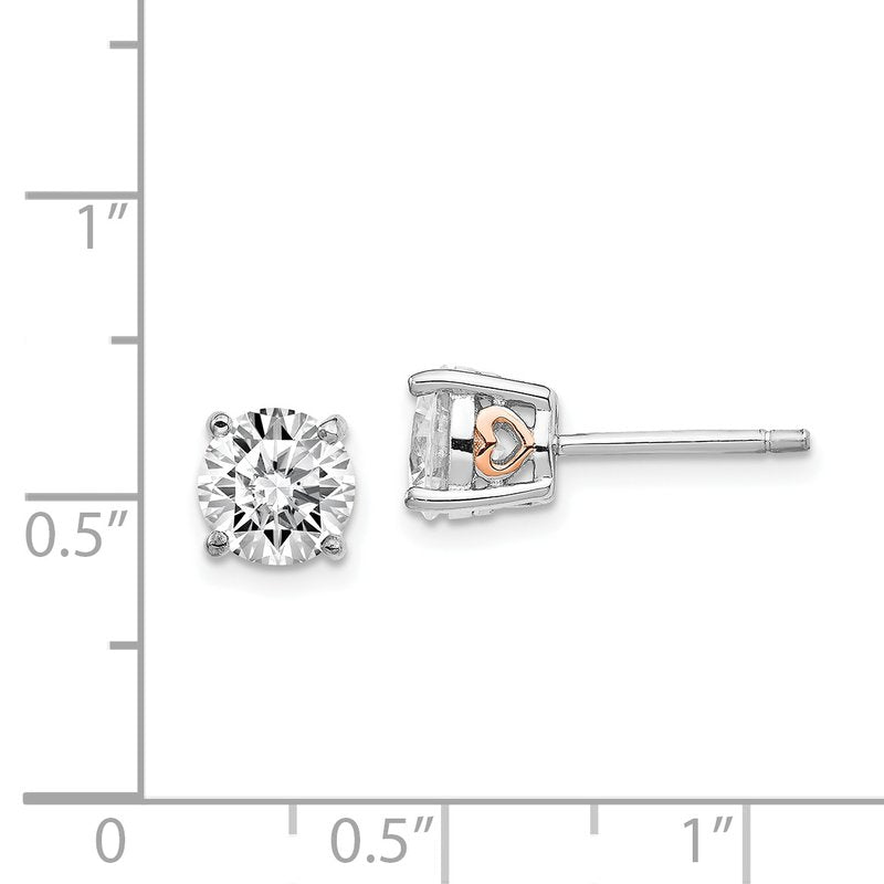Sterling Silver Rhodium-plated and Rose Gold-plated Accent Heart Brilliant-cut CZ Stud Post Earrings