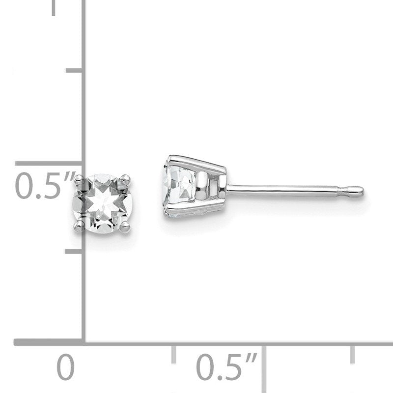14k White Gold 4mm Round Cubic Zirconia Post Earrings